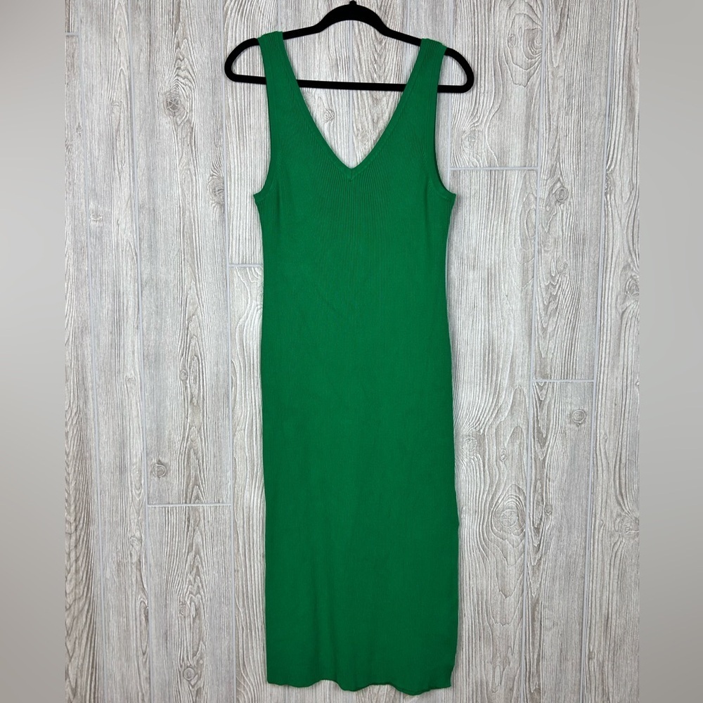 House of Harlow 1960 Kelly Green Sweater Dress Maxi Length Double V Size Large